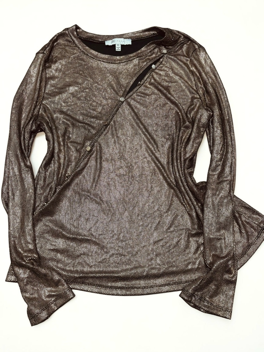 Copper Metallic Top Diagonal Snap Flare Sleeve Y2K Glam Fever XL
